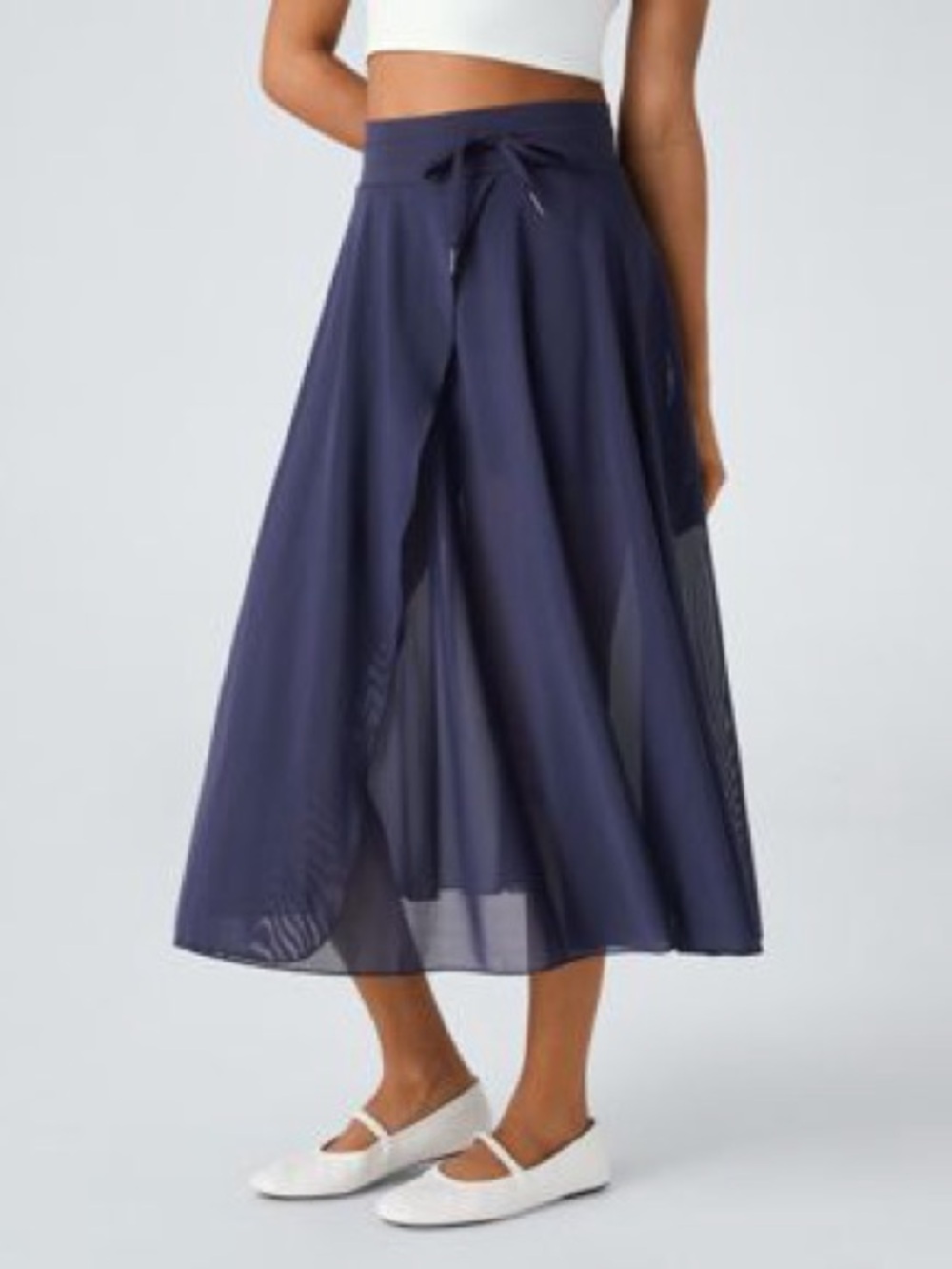 HALARA NWT Peacoat Blue High Waist Mesh 2in1 Pocket Flowy Midi Flare Skirt XL